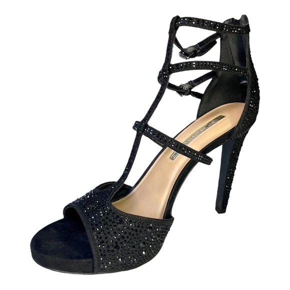 AUDREY BROOKE Women’s Black Nicole Strap Stiletto Peep Toe High Heel Shoe Size 8 - Picture 4 of 11